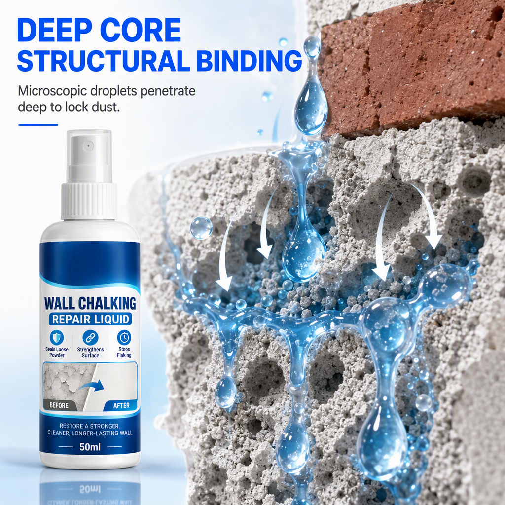 🥳2026 HOT SALE🥳💞50K+ SOLD! 🏠🧱 Wall Repair Liquid – locks chalky plaster instantly, stops dust & flaking. Acrylic formula binds loose particles into a solid base. Easy roller apply! 🛠️✅