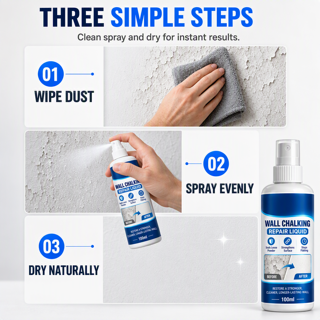 🥳2026 HOT SALE🥳💞50K+ SOLD! 🏠🧱 Wall Repair Liquid – locks chalky plaster instantly, stops dust & flaking. Acrylic formula binds loose particles into a solid base. Easy roller apply! 🛠️✅