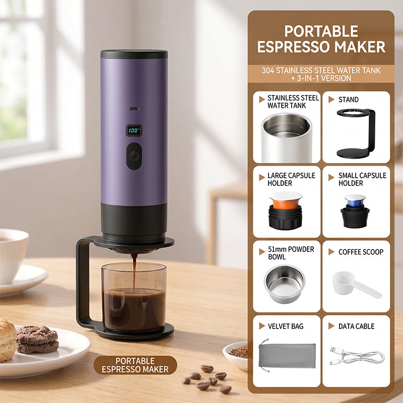 🥳2026 HOT SALE🥳💞50K+ SOLD! ☕⚡ 50% OFF! Portable Espresso Maker – digital display, Type-C rechargeable, 90ml tank & 120ml cup. Enjoy fresh hot coffee anywhere! 🛡️💪