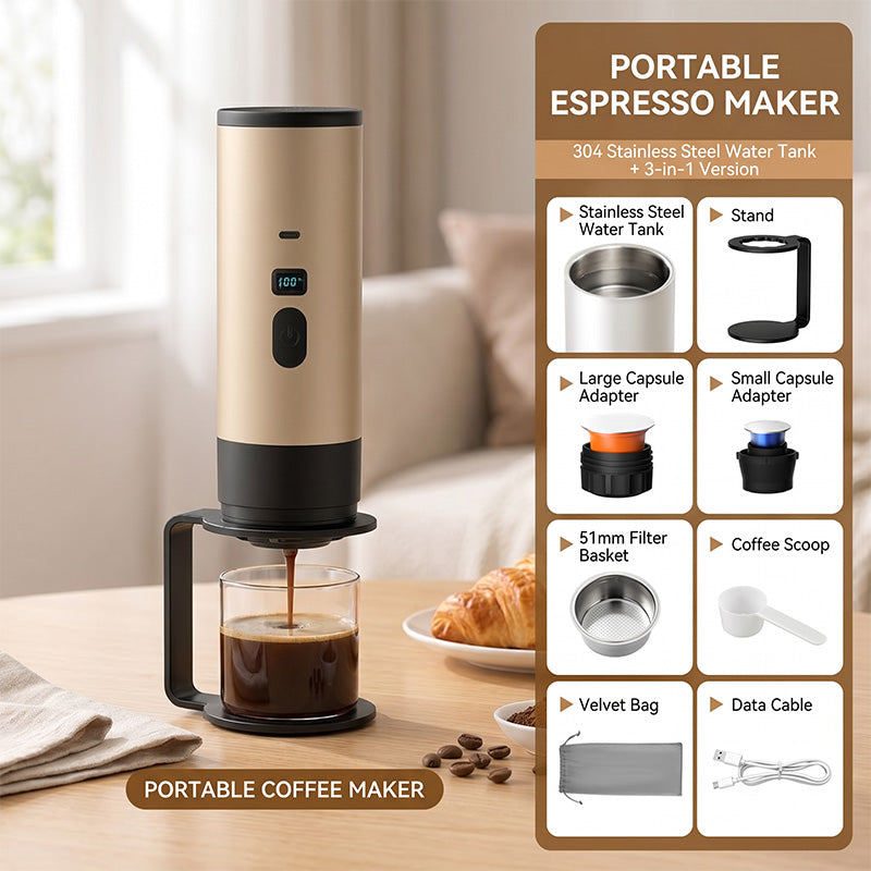 🥳2026 HOT SALE🥳💞50K+ SOLD! ☕⚡ 50% OFF! Portable Espresso Maker – digital display, Type-C rechargeable, 90ml tank & 120ml cup. Enjoy fresh hot coffee anywhere! 🛡️💪