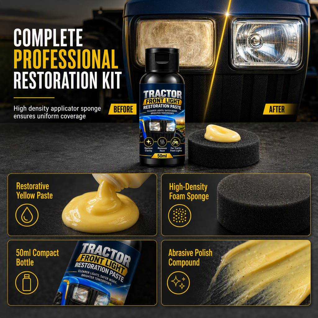 🥳2026 HOT SALE🥳💞50K+ SOLD! 🚜💡 50% OFF! Headlight Restoration Cream – removes yellow haze from tractor & vehicle lenses. Crystal clear night vision for safe field work. 50ml, 3-step polish! 🌙✅