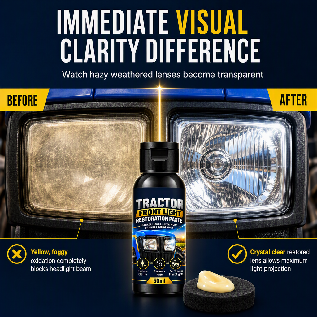 🥳2026 HOT SALE🥳💞50K+ SOLD! 🚜💡 50% OFF! Headlight Restoration Cream – removes yellow haze from tractor & vehicle lenses. Crystal clear night vision for safe field work. 50ml, 3-step polish! 🌙✅