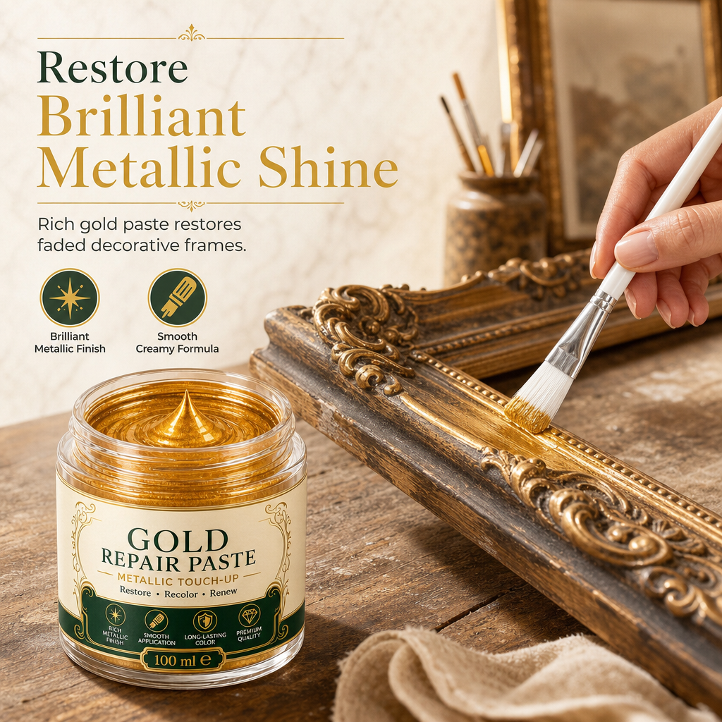 🥳2026 HOT SALE🥳💞50K+ SOLD! ✨🖌️ 50% OFF! Metallic Gold Refinishing Repair Paste – high-density pigments restore brilliant gold shine, water-resistant & includes brush. Revive faded decor instantly! 🛡️💎