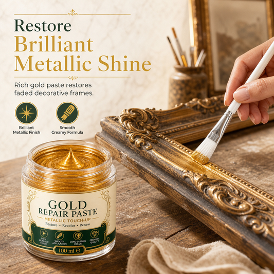 🥳2026 HOT SALE🥳💞50K+ SOLD! ✨🖌️ 50% OFF! Metallic Gold Refinishing Repair Paste – high-density pigments restore brilliant gold shine, water-resistant & includes brush. Revive faded decor instantly! 🛡️💎