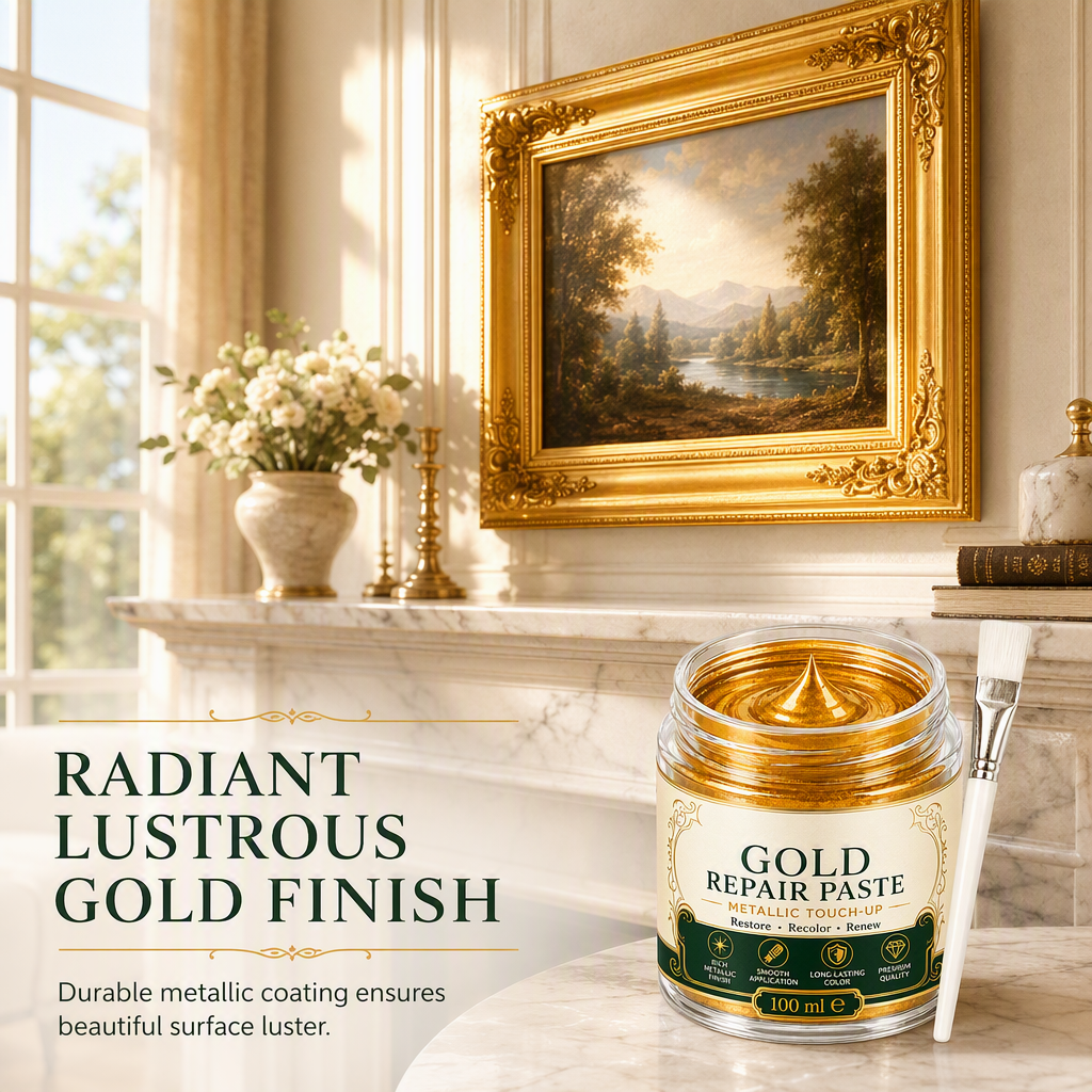 🥳2026 HOT SALE🥳💞50K+ SOLD! ✨🖌️ 50% OFF! Metallic Gold Refinishing Repair Paste – high-density pigments restore brilliant gold shine, water-resistant & includes brush. Revive faded decor instantly! 🛡️💎