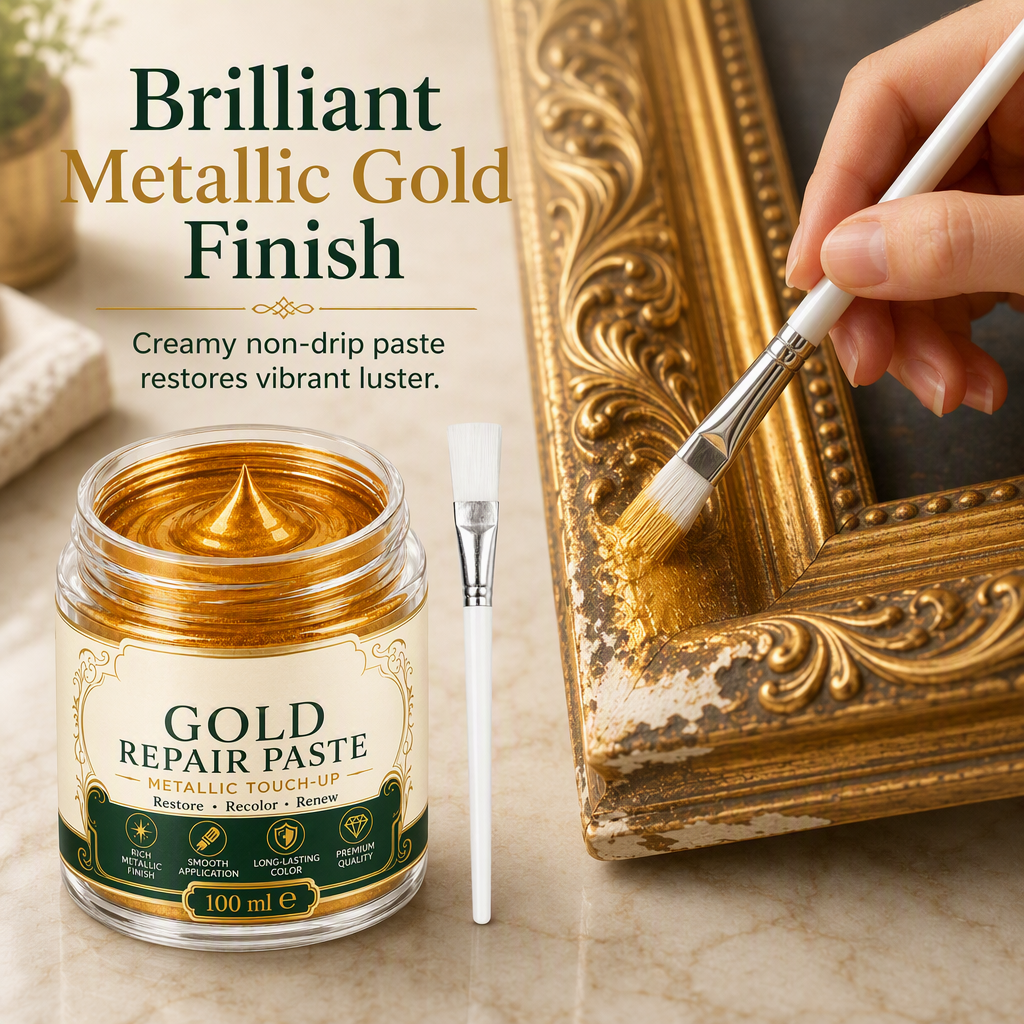 🥳2026 HOT SALE🥳💞50K+ SOLD! ✨🖌️ 50% OFF! Metallic Gold Refinishing Repair Paste – high-density pigments restore brilliant gold shine, water-resistant & includes brush. Revive faded decor instantly! 🛡️💎