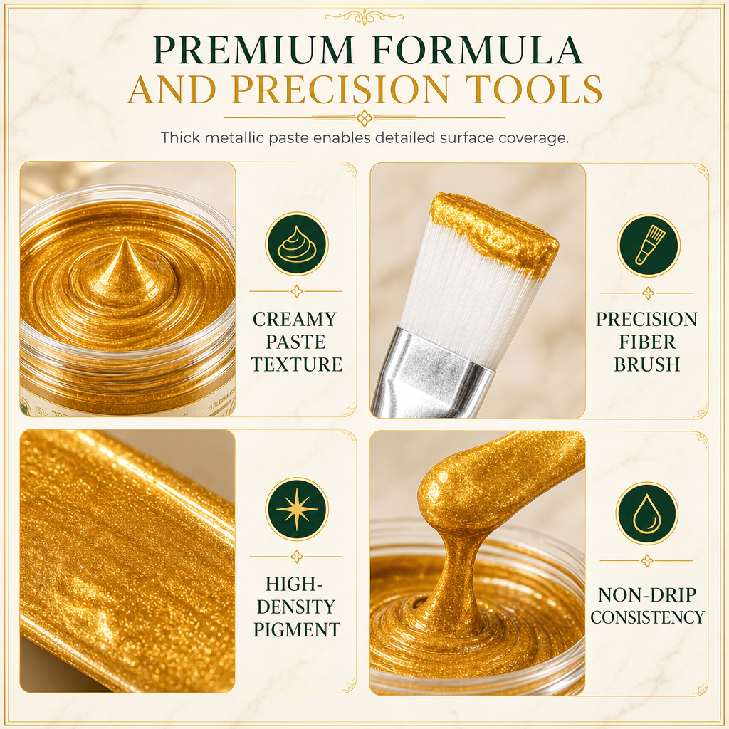 🥳2026 HOT SALE🥳💞50K+ SOLD! ✨🖌️ 50% OFF! Metallic Gold Refinishing Repair Paste – high-density pigments restore brilliant gold shine, water-resistant & includes brush. Revive faded decor instantly! 🛡️💎