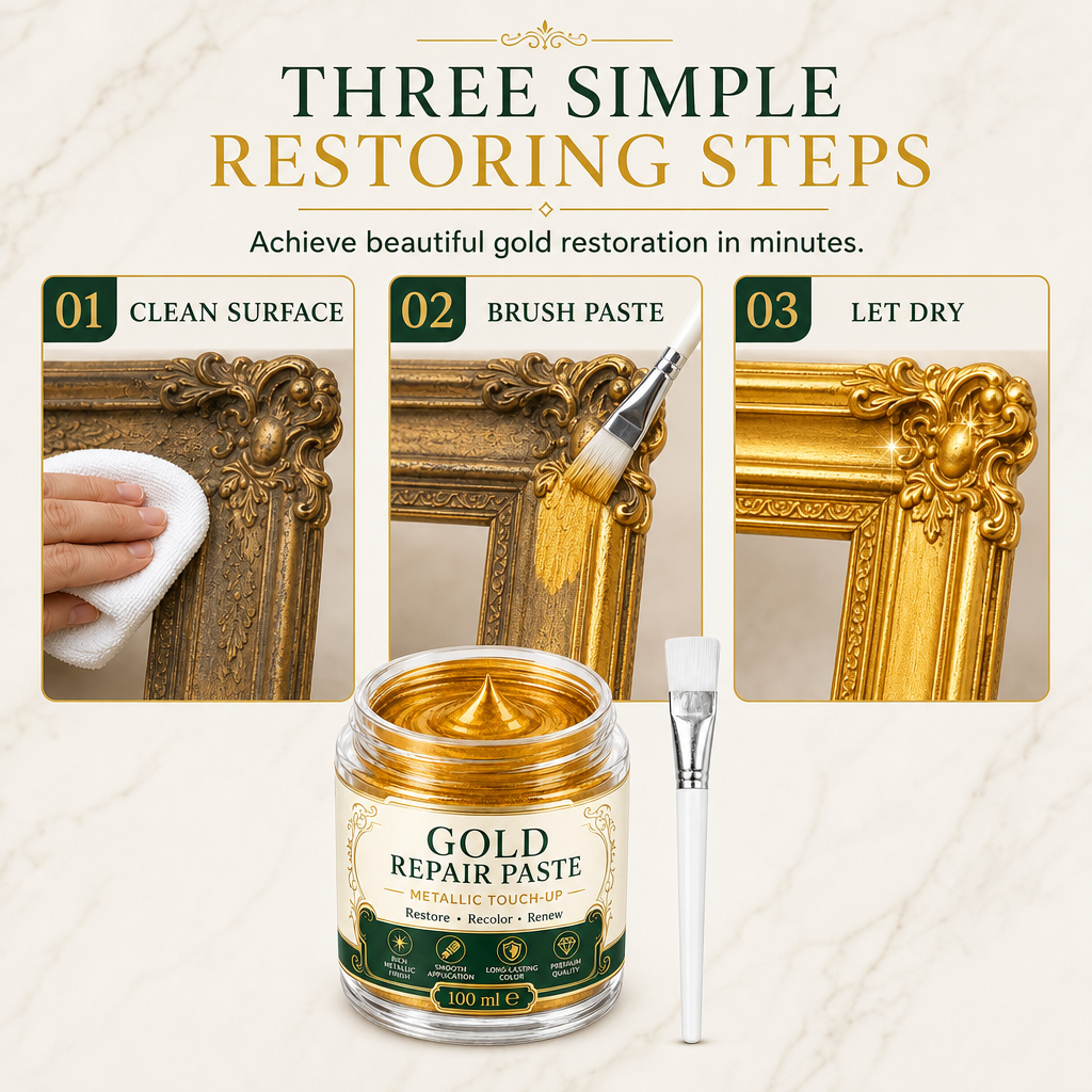 🥳2026 HOT SALE🥳💞50K+ SOLD! ✨🖌️ 50% OFF! Metallic Gold Refinishing Repair Paste – high-density pigments restore brilliant gold shine, water-resistant & includes brush. Revive faded decor instantly! 🛡️💎
