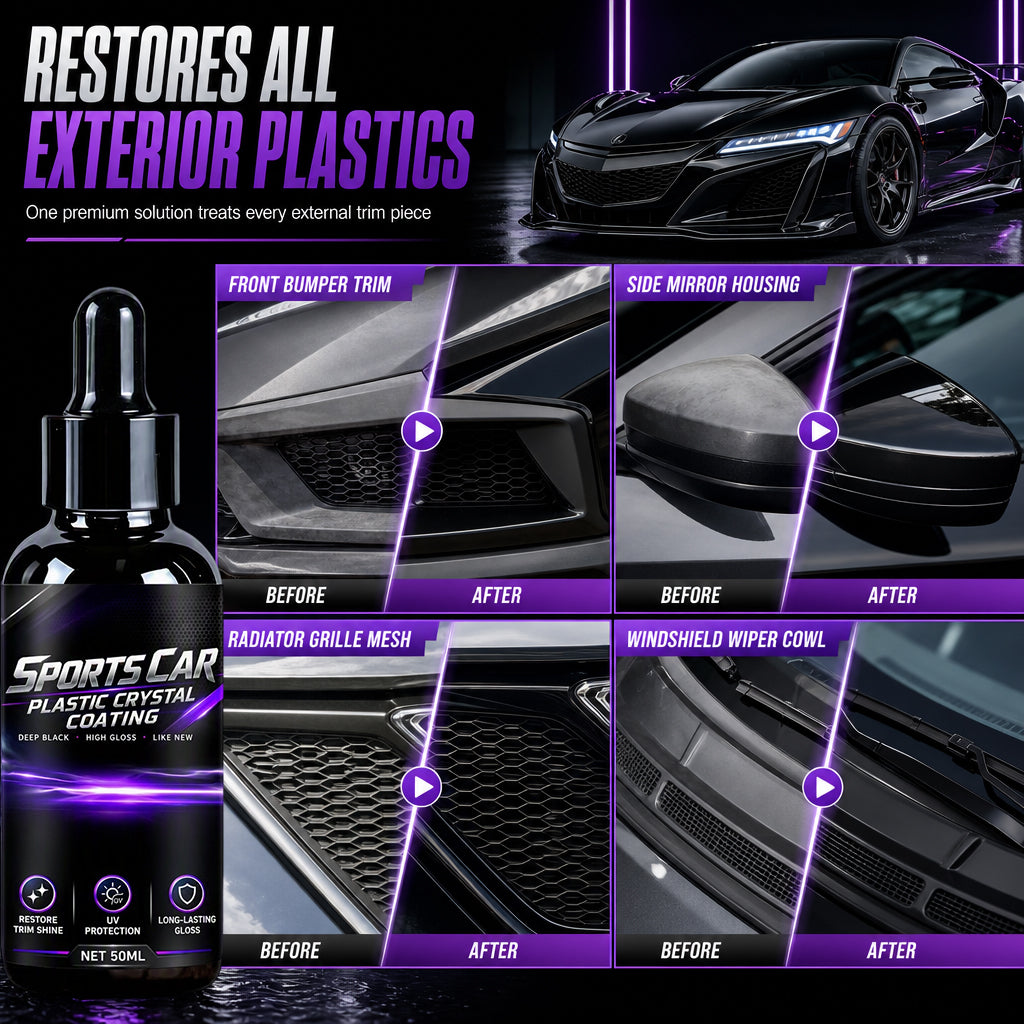 🥳2026 HOT SALE🥳💞50K+ SOLD! 🚗🖤 Car Plastic Restorer – restores deep black gloss to faded trims. Repels rain & UV. Easy dropper bottle! ✨💪