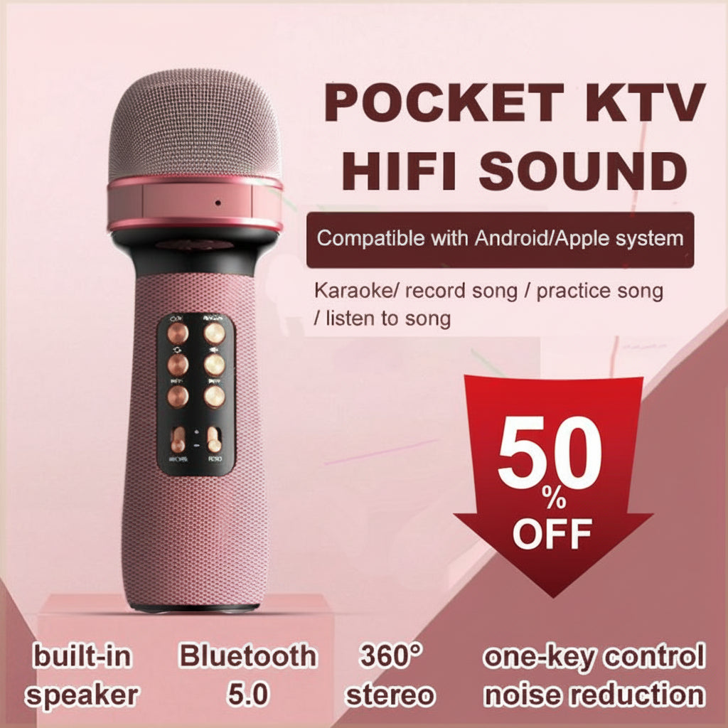 🥳2026 HOT SALE🥳💞50K+ SOLD! 🎤🎶 50% OFF! Wireless Bluetooth Karaoke Microphone – built-in sound card, 3D stereo surround. Sing anytime, doubles as a speaker. Perfect for garden parties & grandkids’ fun! 🏠✨