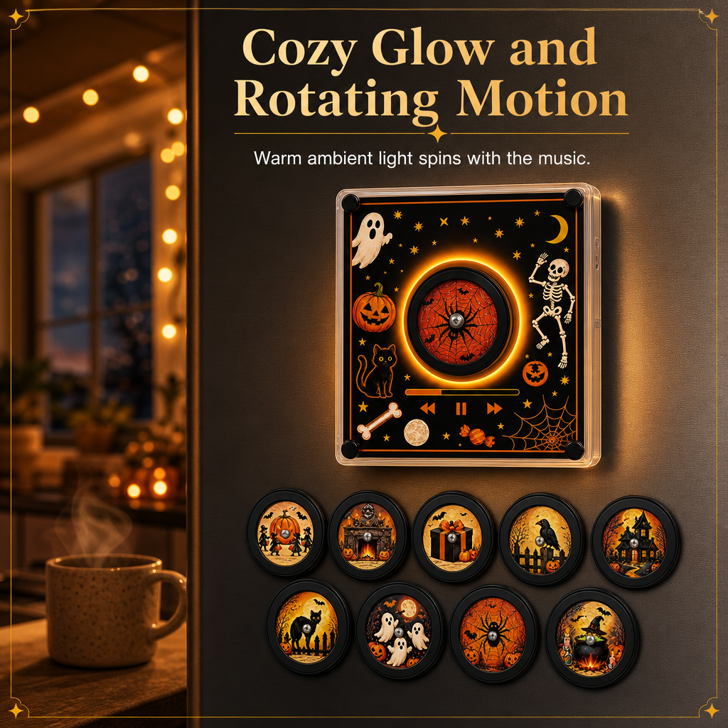 🥳2026 HOT SALE🥳💞50K+ SOLD! 🧲🎵 50% OFF! NFC Magnetic Fridge Music Box – tap to play, 360° rotating LED glow, 9 discs & 256MB storage. Turn your fridge into a cosy music corner! 💡✅