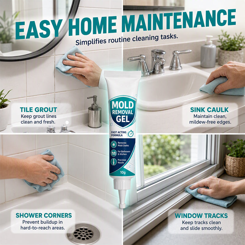 🥳2026 HOT SALE🥳💞50K+ SOLD! 🧽✨ Mildew Stain Cleaning Gel – precision tip targets grout, caulk & seams. Clinging gel stays put, no more scrubbing hard-to-reach mould! 🚿✅