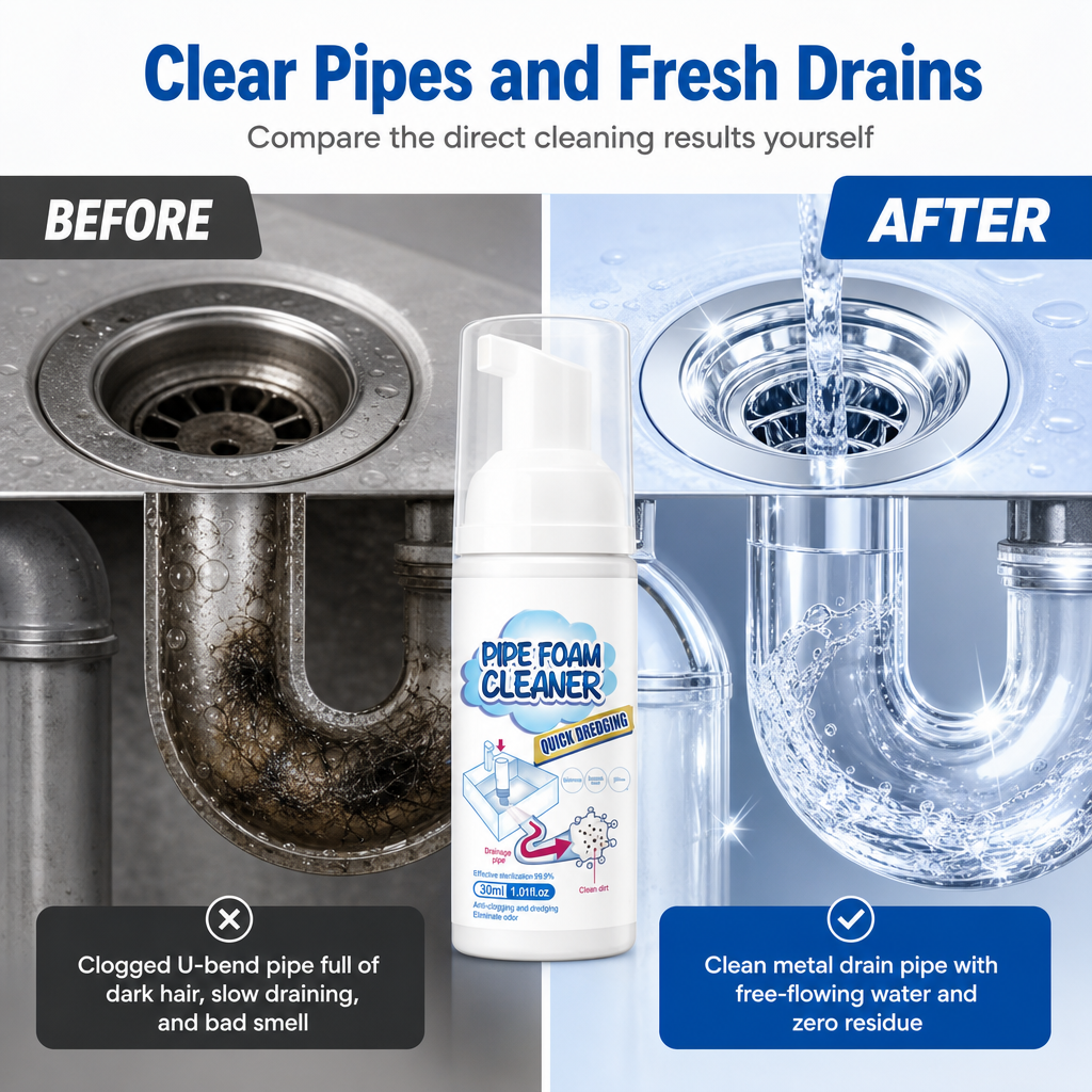 🥳2026 HOT SALE🥳💞50K+ SOLD! 🚿💨 Pipe Foam Cleaner – expanding foam dissolves grease & clears U-bend clogs fast. Kills foul odours too – watch standing water drain instantly! 🧼✅