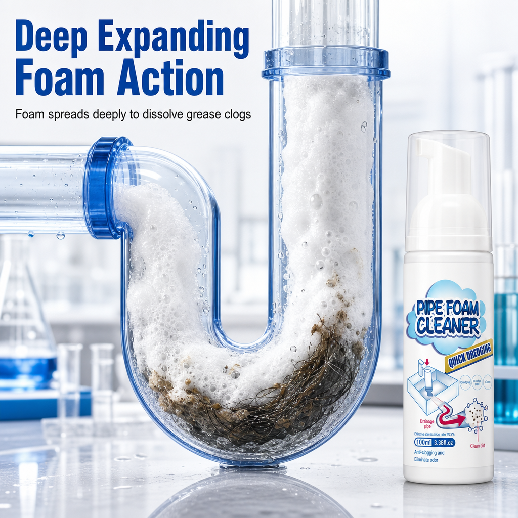🥳2026 HOT SALE🥳💞50K+ SOLD! 🚿💨 Pipe Foam Cleaner – expanding foam dissolves grease & clears U-bend clogs fast. Kills foul odours too – watch standing water drain instantly! 🧼✅