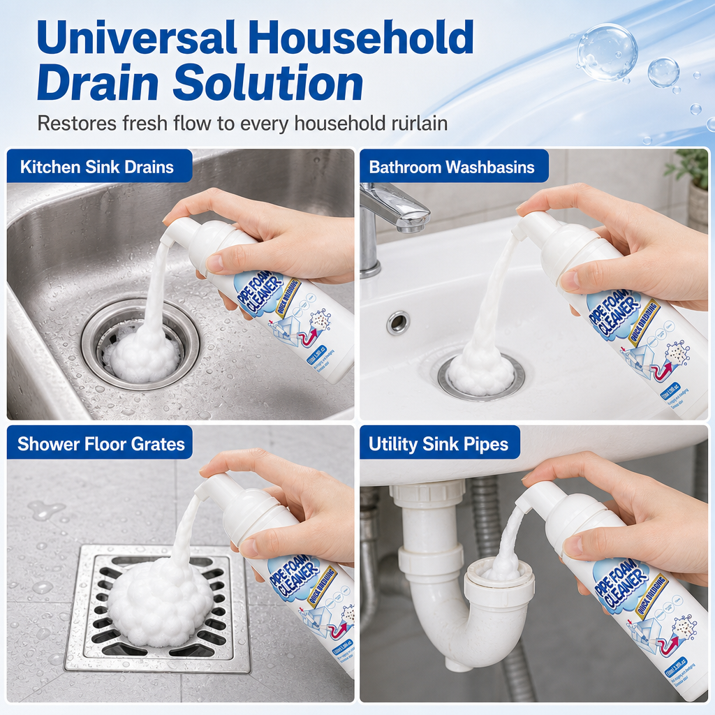 🥳2026 HOT SALE🥳💞50K+ SOLD! 🚿💨 Pipe Foam Cleaner – expanding foam dissolves grease & clears U-bend clogs fast. Kills foul odours too – watch standing water drain instantly! 🧼✅