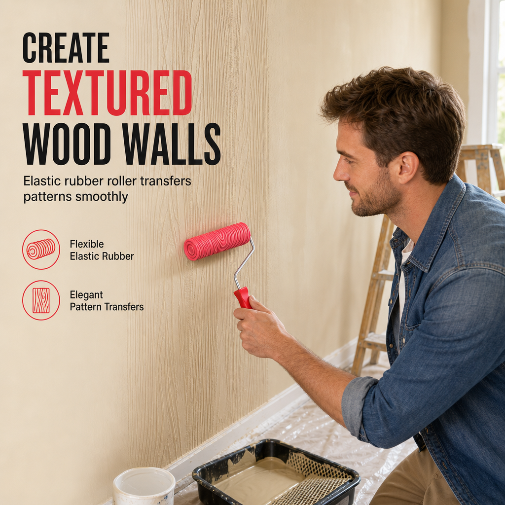 🥳2026 HOT SALE🥳💞50K+ SOLD! 🎨🪵 Embossing Roller – create wood grain walls easily, sturdy frame for even pressure. Washable & reusable, transform plain walls instantly! 🏠✨