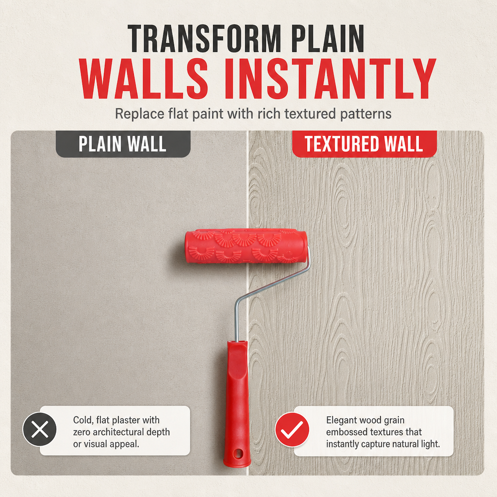 🥳2026 HOT SALE🥳💞50K+ SOLD! 🎨🪵 Embossing Roller – create wood grain walls easily, sturdy frame for even pressure. Washable & reusable, transform plain walls instantly! 🏠✨
