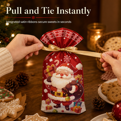 🥳2026 HOT SALE🥳💞50K+ SOLD! 🎄🎁 50% OFF! Christmas Drawstring Gift Bags with Ribbon (50 Pcs) – pull-and-tie, sturdy flat bottom, durable PEVA. Quick festive packaging! 🛡️✅