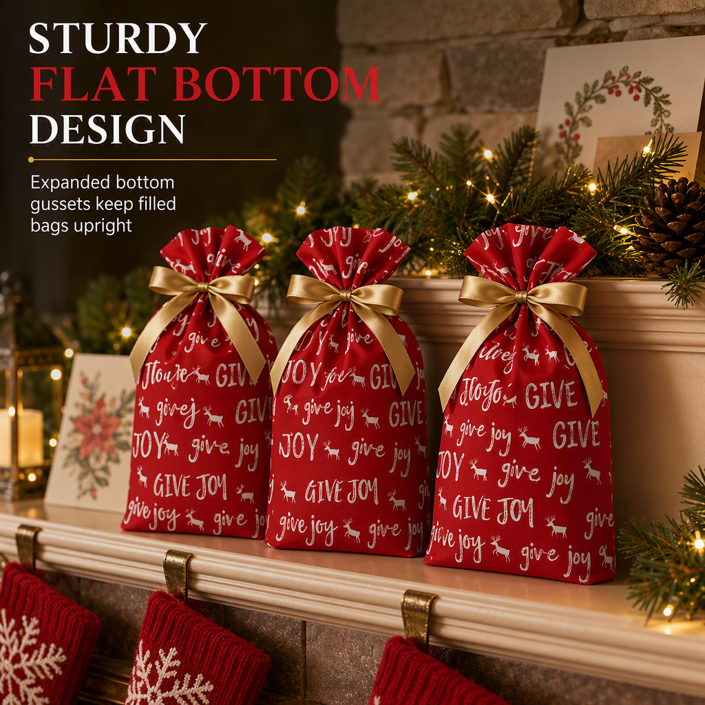 🥳2026 HOT SALE🥳💞50K+ SOLD! 🎄🎁 50% OFF! Christmas Drawstring Gift Bags with Ribbon (50 Pcs) – pull-and-tie, sturdy flat bottom, durable PEVA. Quick festive packaging! 🛡️✅