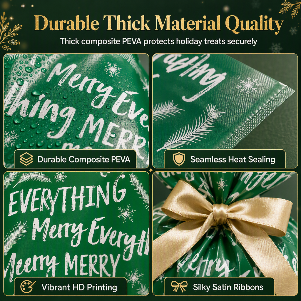 🥳2026 HOT SALE🥳💞50K+ SOLD! 🎄🎁 50% OFF! Christmas Drawstring Gift Bags with Ribbon (50 Pcs) – pull-and-tie, sturdy flat bottom, durable PEVA. Quick festive packaging! 🛡️✅