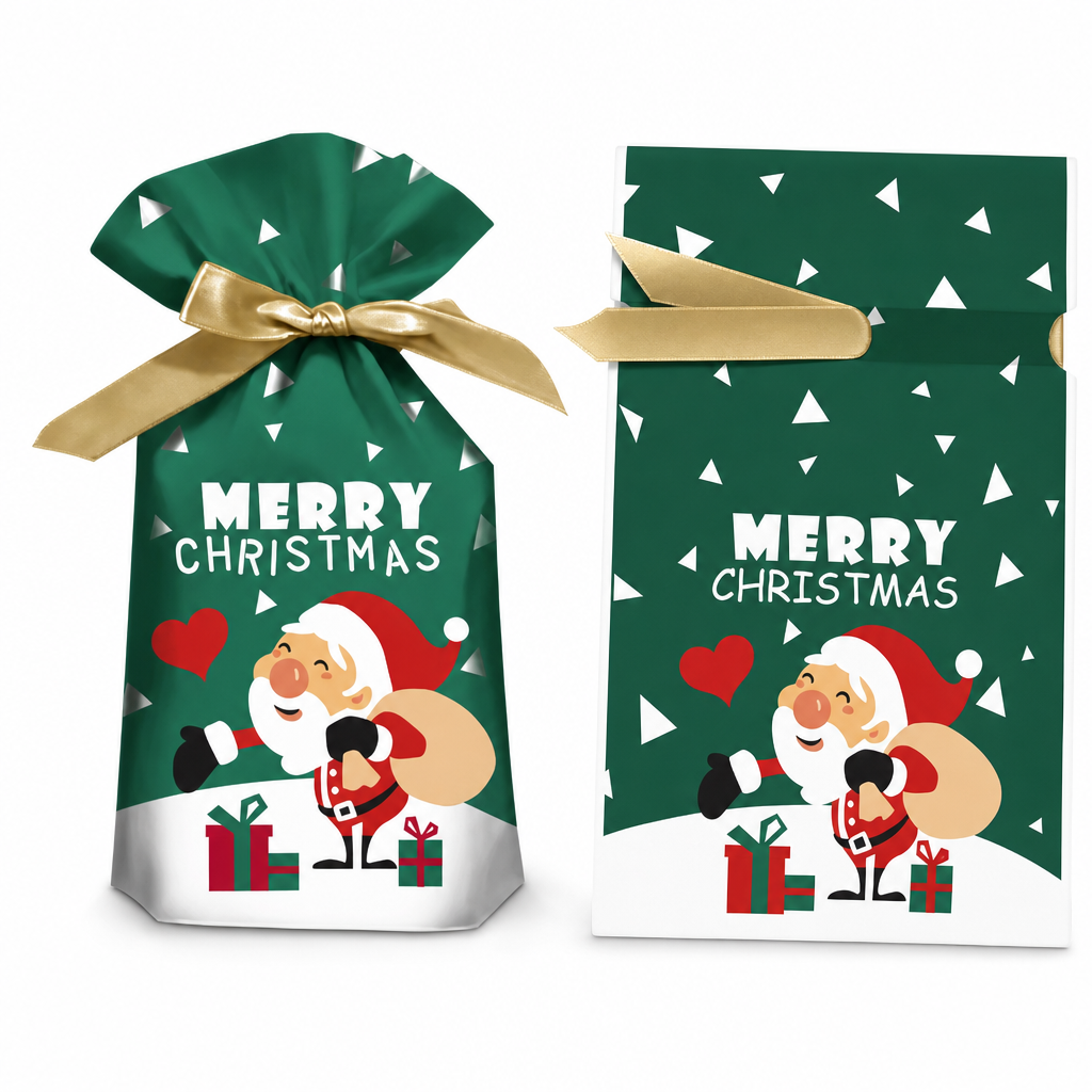 🥳2026 HOT SALE🥳💞50K+ SOLD! 🎄🎁 50% OFF! Christmas Drawstring Gift Bags with Ribbon (50 Pcs) – pull-and-tie, sturdy flat bottom, durable PEVA. Quick festive packaging! 🛡️✅