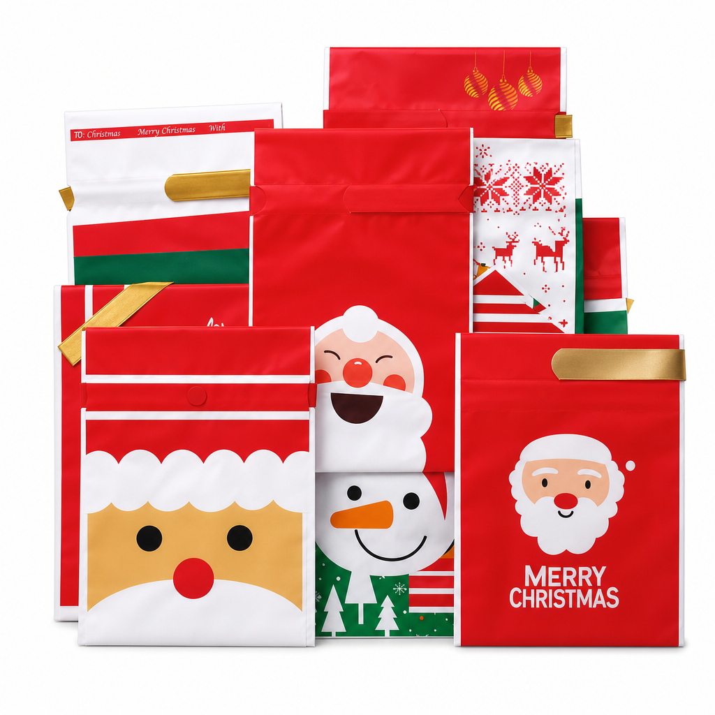 🥳2026 HOT SALE🥳💞50K+ SOLD! 🎄🎁 50% OFF! Christmas Drawstring Gift Bags with Ribbon (50 Pcs) – pull-and-tie, sturdy flat bottom, durable PEVA. Quick festive packaging! 🛡️✅