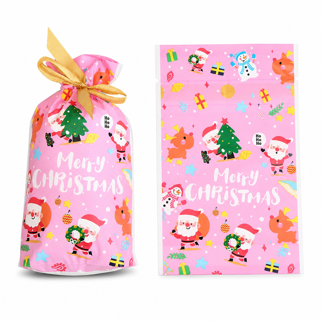 🥳2026 HOT SALE🥳💞50K+ SOLD! 🎄🎁 50% OFF! Christmas Drawstring Gift Bags with Ribbon (50 Pcs) – pull-and-tie, sturdy flat bottom, durable PEVA. Quick festive packaging! 🛡️✅