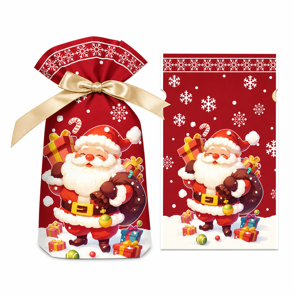 🥳2026 HOT SALE🥳💞50K+ SOLD! 🎄🎁 50% OFF! Christmas Drawstring Gift Bags with Ribbon (50 Pcs) – pull-and-tie, sturdy flat bottom, durable PEVA. Quick festive packaging! 🛡️✅