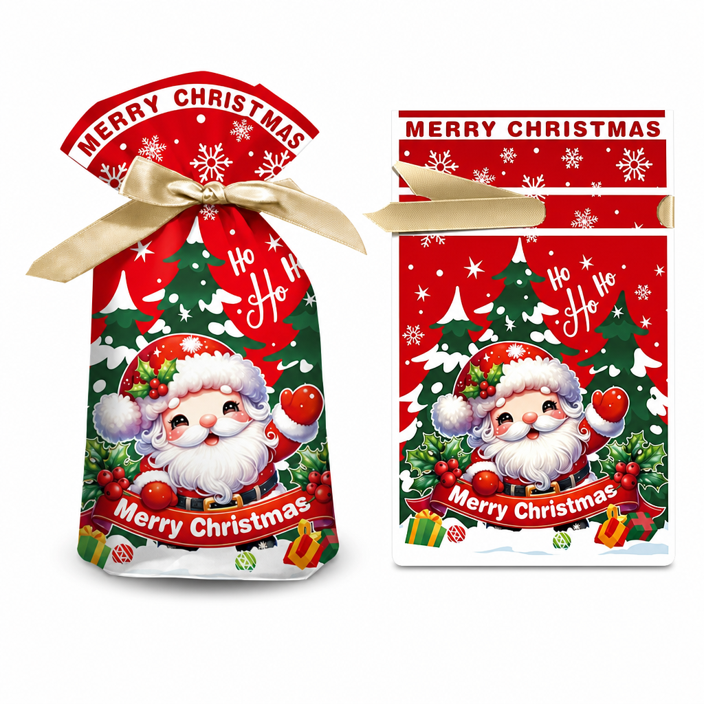 🥳2026 HOT SALE🥳💞50K+ SOLD! 🎄🎁 50% OFF! Christmas Drawstring Gift Bags with Ribbon (50 Pcs) – pull-and-tie, sturdy flat bottom, durable PEVA. Quick festive packaging! 🛡️✅
