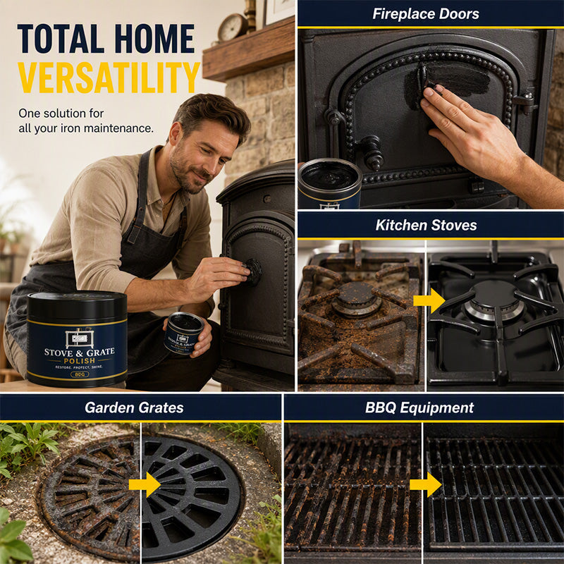 🥳2026 HOT SALE🥳💞50K+ SOLD! 🔥🖤 Cast Iron Stove Polish – restores rich black gloss, protects against rust & heat. Includes sponge – makes old stoves look new again! 🏠✨
