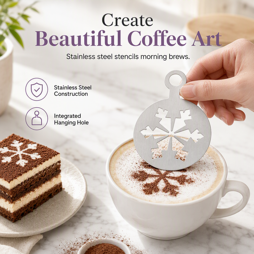 🥳2026 HOT SALE🥳💞50K+ SOLD! ☕🍰 Versatile Coffee Stencil – one template for lattes, cupcakes & dessert plates. Lightweight & easy to handle – simple, elegant DIY decorating! 🎨💚