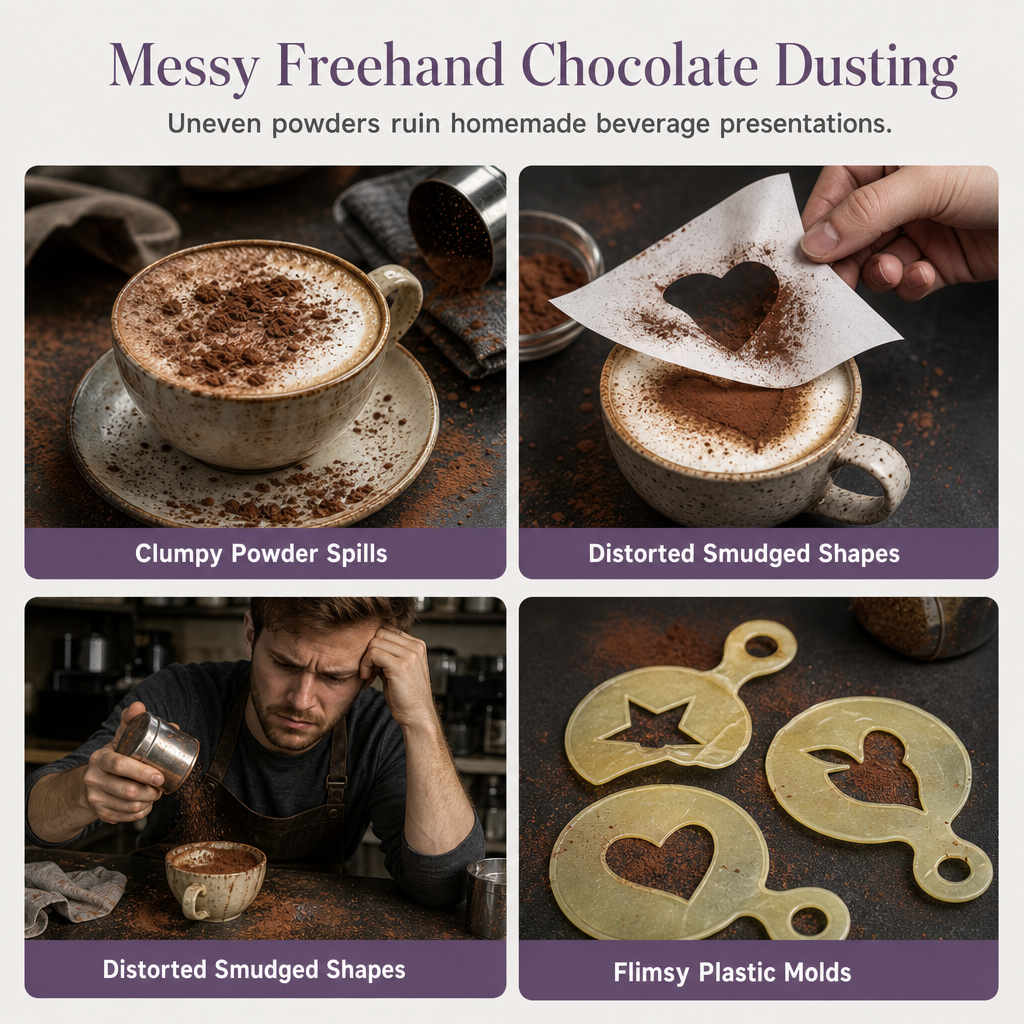 🥳2026 HOT SALE🥳💞50K+ SOLD! ☕🍰 Versatile Coffee Stencil – one template for lattes, cupcakes & dessert plates. Lightweight & easy to handle – simple, elegant DIY decorating! 🎨💚