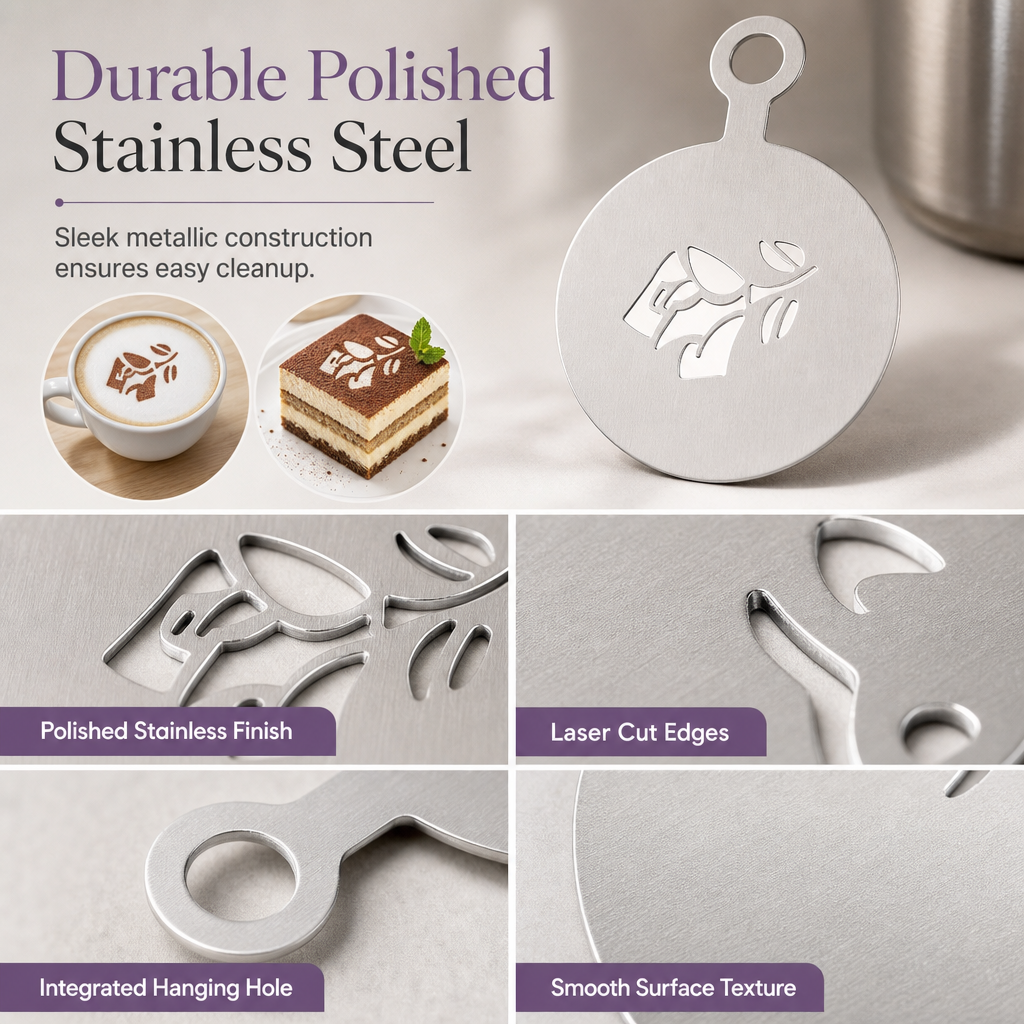 🥳2026 HOT SALE🥳💞50K+ SOLD! ☕🍰 Versatile Coffee Stencil – one template for lattes, cupcakes & dessert plates. Lightweight & easy to handle – simple, elegant DIY decorating! 🎨💚