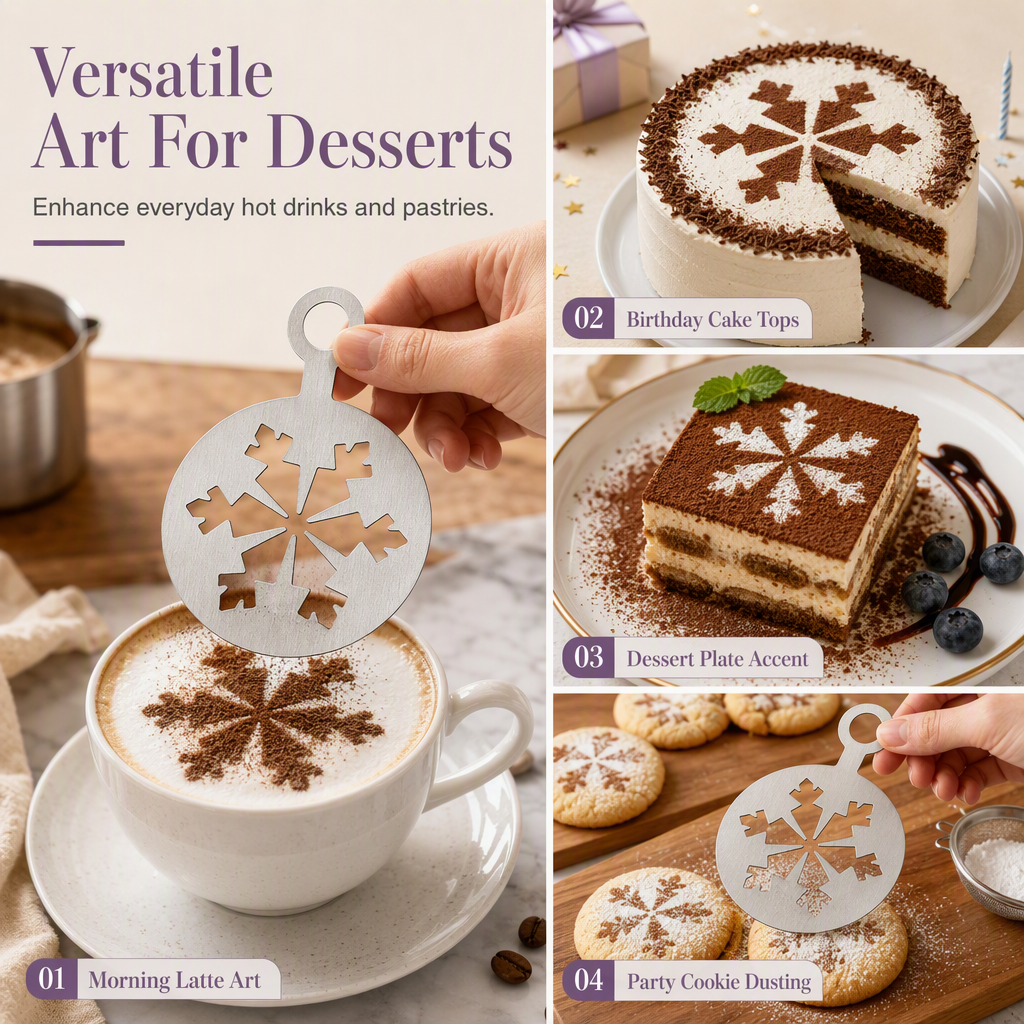 🥳2026 HOT SALE🥳💞50K+ SOLD! ☕🍰 Versatile Coffee Stencil – one template for lattes, cupcakes & dessert plates. Lightweight & easy to handle – simple, elegant DIY decorating! 🎨💚