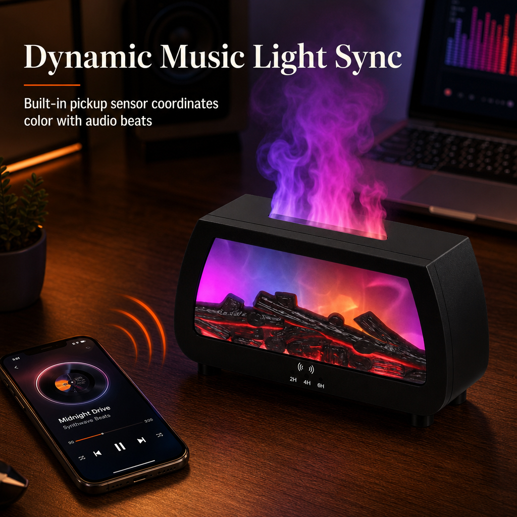 🥳2026 HOT SALE🥳💞50K+ SOLD! 🔥💨 50% OFF! Fireplace Flame Humidifier & Aromatherapy Diffuser – music sync lights, ultra quiet, auto shut-off. Cosy ambience for bedroom & office! 🌙✨