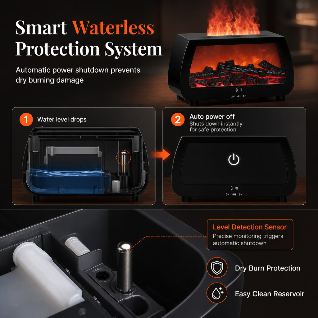 🥳2026 HOT SALE🥳💞50K+ SOLD! 🔥💨 50% OFF! Fireplace Flame Humidifier & Aromatherapy Diffuser – music sync lights, ultra quiet, auto shut-off. Cosy ambience for bedroom & office! 🌙✨