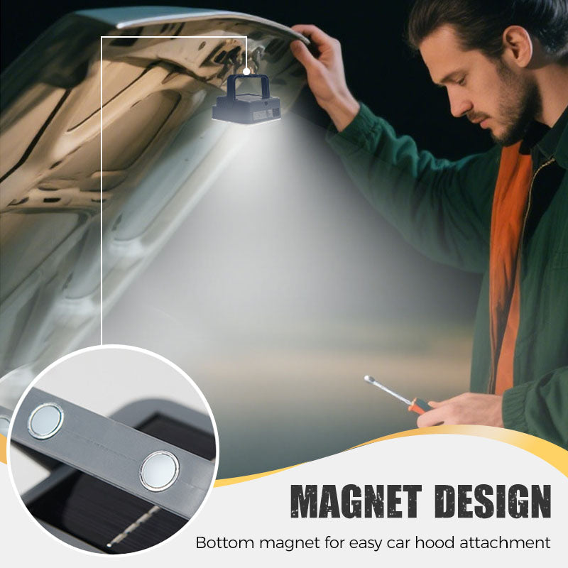 🥳2026 HOT SALE🥳💞50K+ SOLD! ☀️🔋 Portable Solar Camping Light – 50W ultra-bright, 3 light modes, solar & Type-C charging. IPX4 waterproof, doubles as power bank. Magnetic + hook mount. Light up any adventure! 🏕️💪