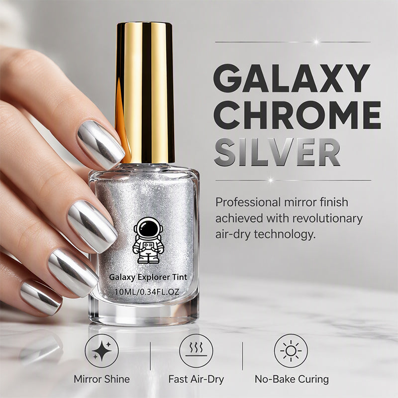 🥳2026 HOT SALE🥳💞50K+ SOLD! 💅✨ 50% OFF! Galaxy Chrome Silver Nail Polish – air-dry, high-shine mirror finish, salon-quality at home. No lamp needed! 💎🧊