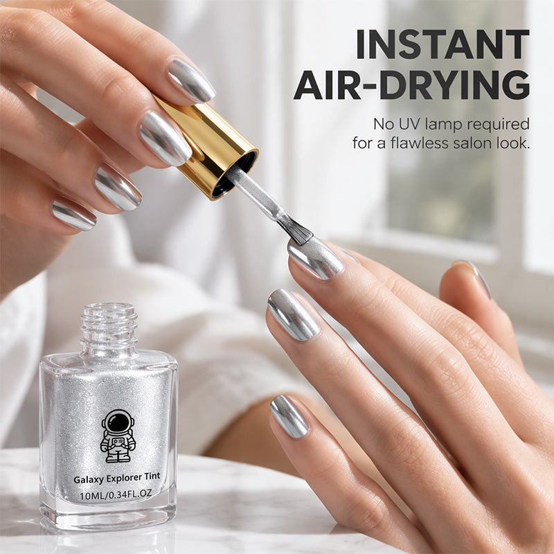 🥳2026 HOT SALE🥳💞50K+ SOLD! 💅✨ 50% OFF! Galaxy Chrome Silver Nail Polish – air-dry, high-shine mirror finish, salon-quality at home. No lamp needed! 💎🧊