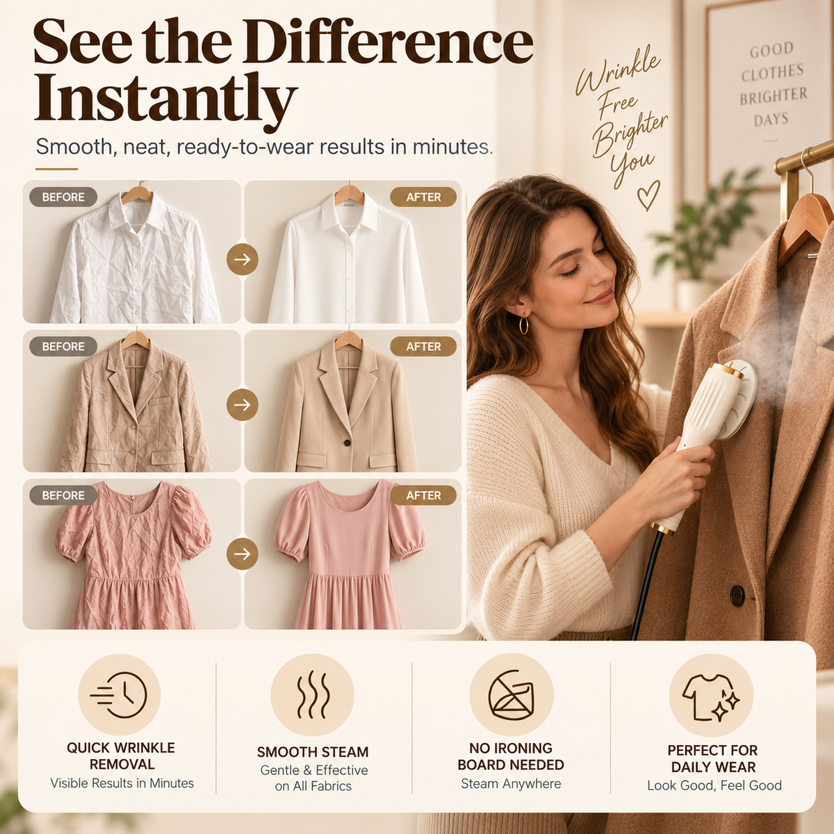 🥳2026 HOT SALE🥳💞50K+ SOLD! 👔💨 50% OFF! Handheld Garment Steamer – 20s heat-up, dry & wet modes, leak-proof. Remove wrinkles in minutes – step out sharp every morning! 🌫️✅