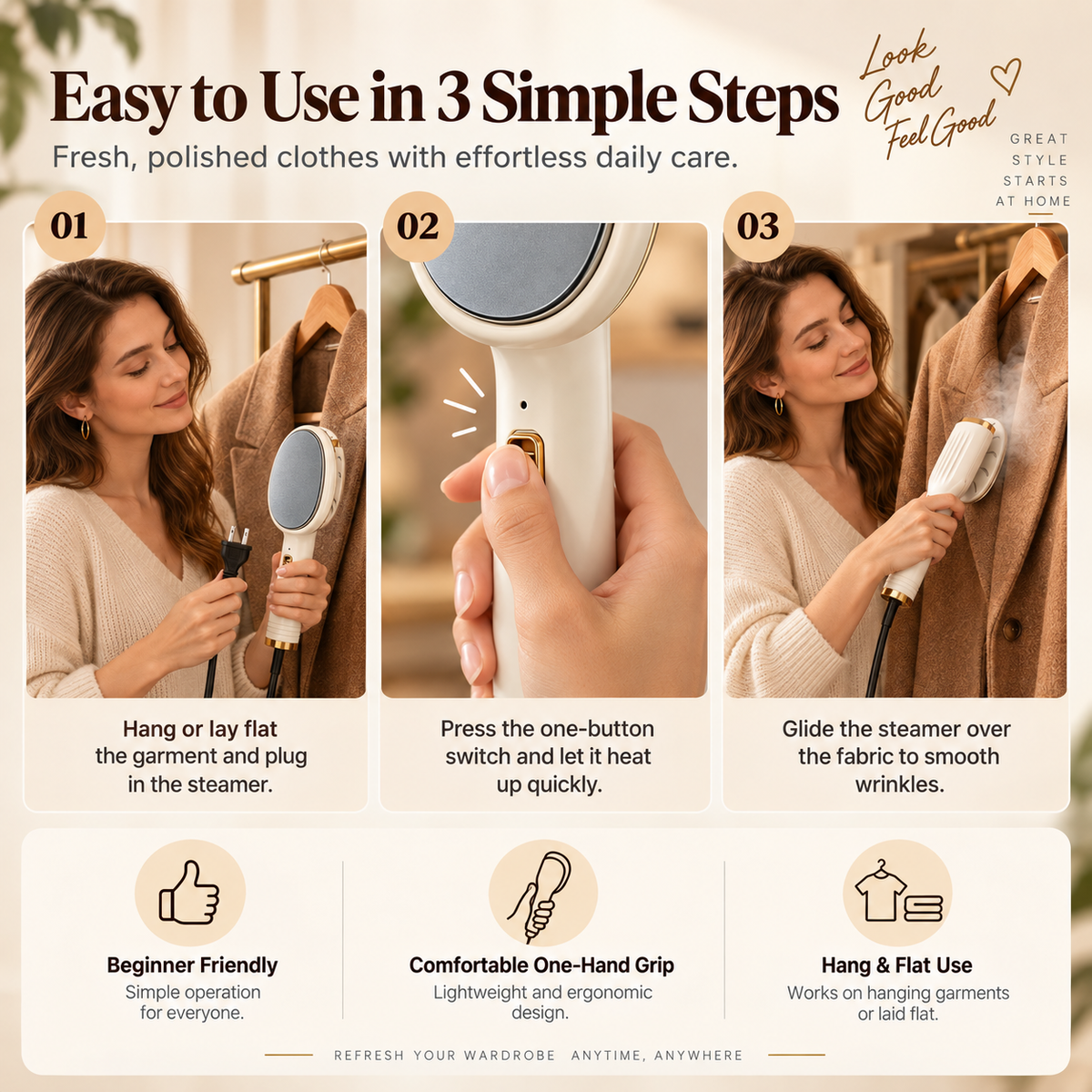 🥳2026 HOT SALE🥳💞50K+ SOLD! 👔💨 50% OFF! Handheld Garment Steamer – 20s heat-up, dry & wet modes, leak-proof. Remove wrinkles in minutes – step out sharp every morning! 🌫️✅