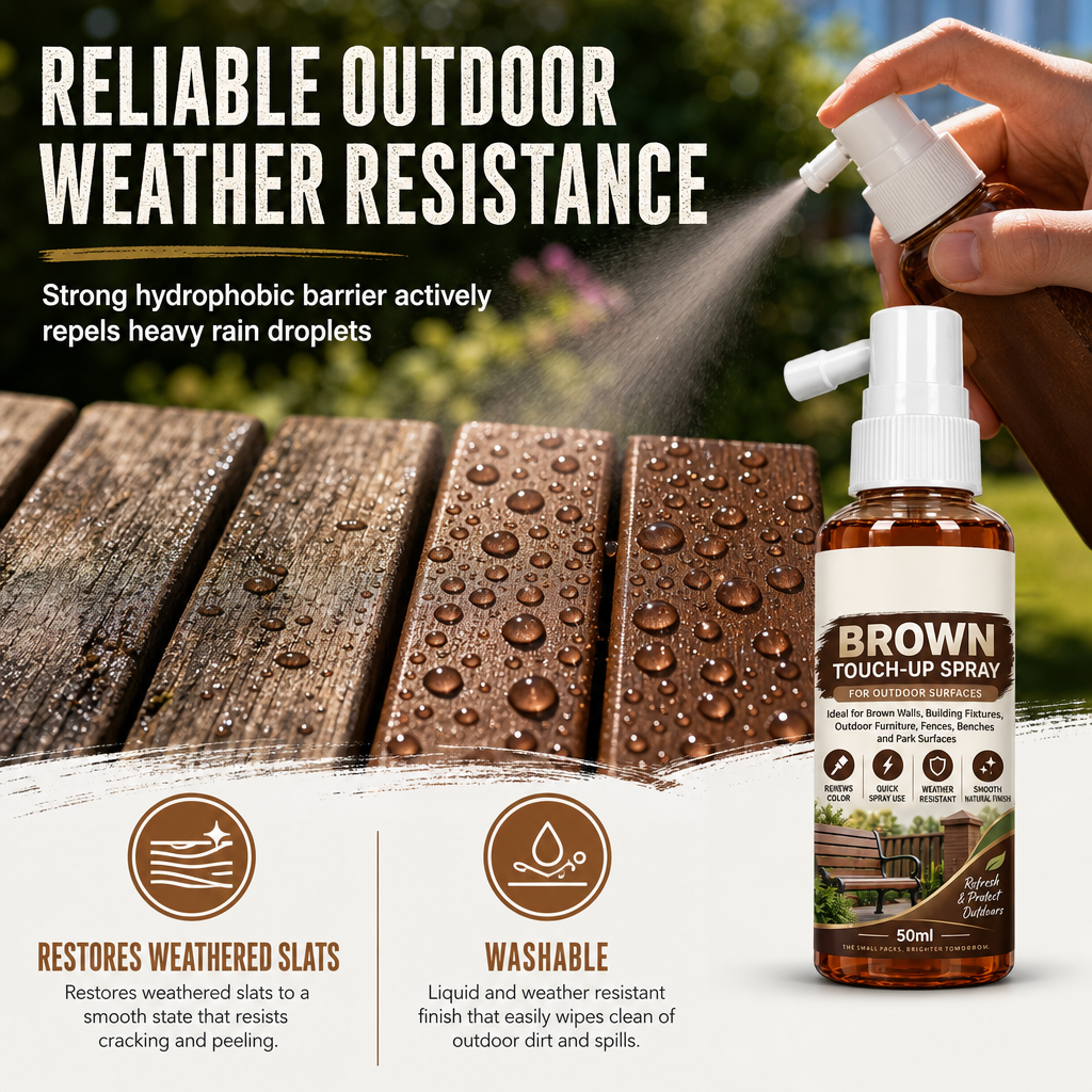 🥳2026 HOT SALE🥳💞50K+ SOLD! 🪵✨ 50% OFF! Brown Wood Touch-Up Spray – restores faded outdoor furniture, precision spray, waterproof & crack-free. Refresh your garden wood! 🛡️💪