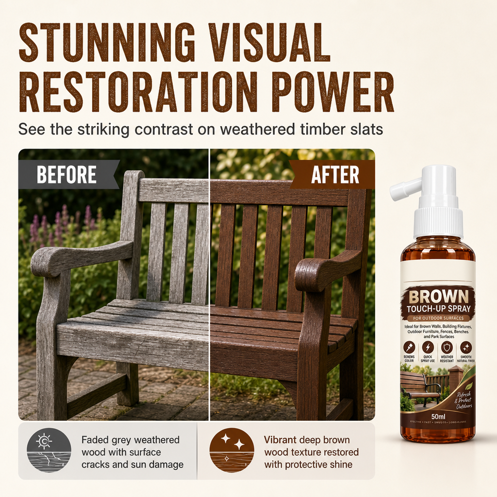 🥳2026 HOT SALE🥳💞50K+ SOLD! 🪵✨ 50% OFF! Brown Wood Touch-Up Spray – restores faded outdoor furniture, precision spray, waterproof & crack-free. Refresh your garden wood! 🛡️💪