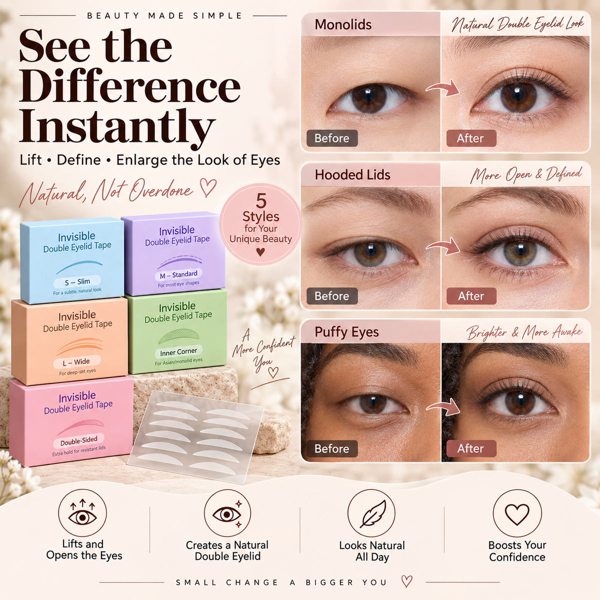 🥳2026 HOT SALE🥳💞50K+ SOLD! 👁️✨ Self-Adhesive Invisible Eyelid Tape – breathable matte mesh blends under makeup, lifts heavy lids naturally. 200pcs, 5 shapes, Y-tool included! 💖✅