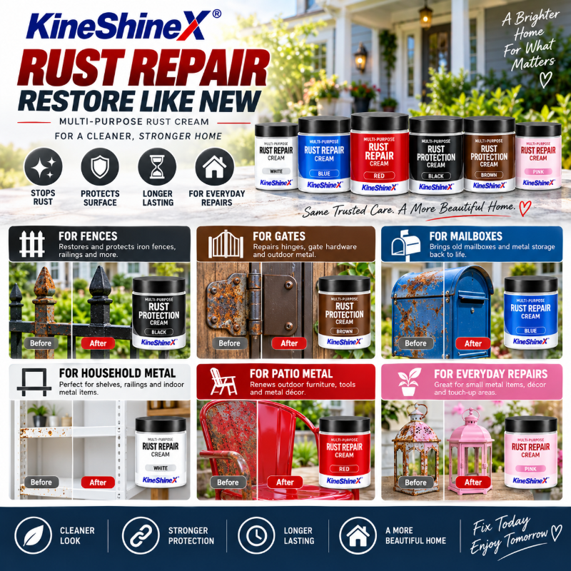 🥳2026 HOT SALE🥳💞50K+ SOLD! 🔧🛡️ 50% OFF! Multi-Purpose Rust Repair Cream – removes rust & protects metal, color-matched finish. For cars, gates & garden tools. 3-step easy fix! 🏠✅