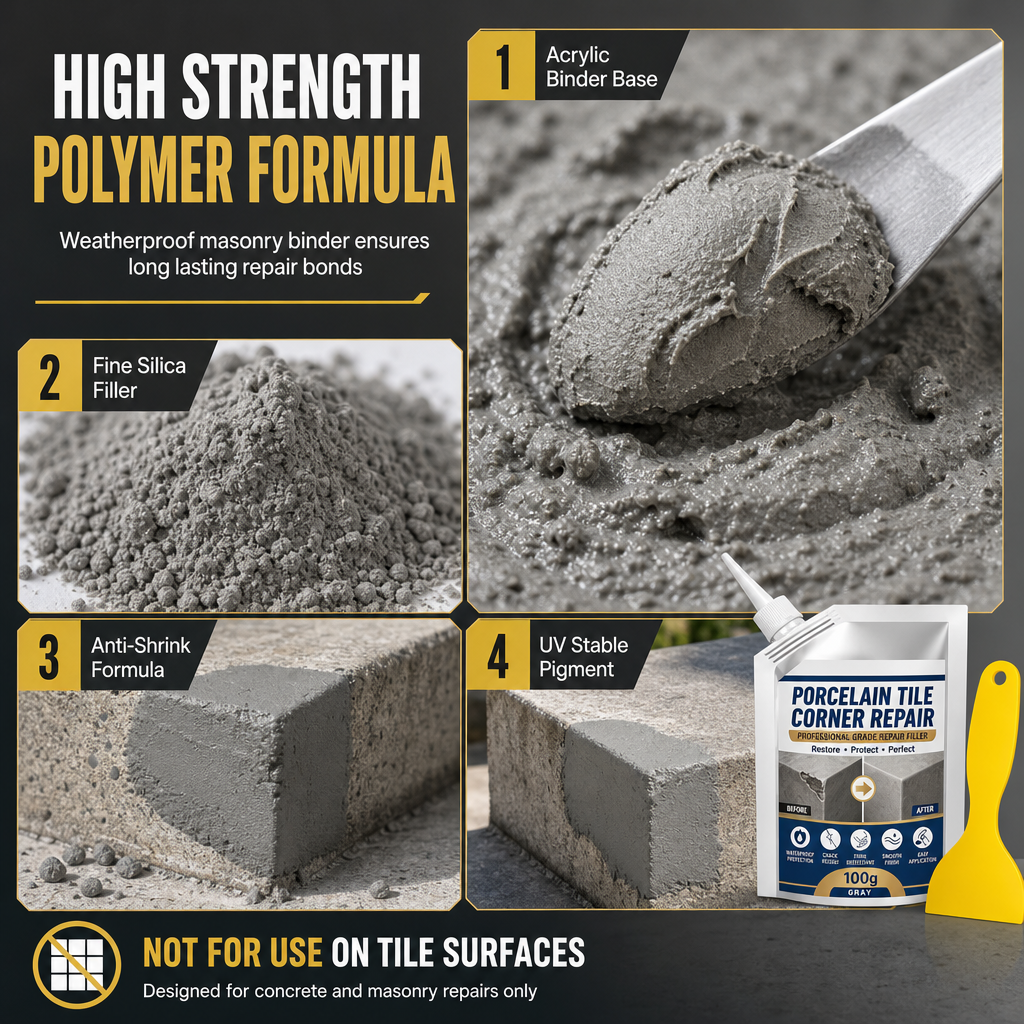 🥳2026 HOT SALE🥳💞50K+ SOLD! ❄️🛡️ Waterproof Corner Repair Filler – repels water, prevents winter freeze damage. Durable compound stops crumbling edges for years. One repair, long-lasting! 🏠💚
