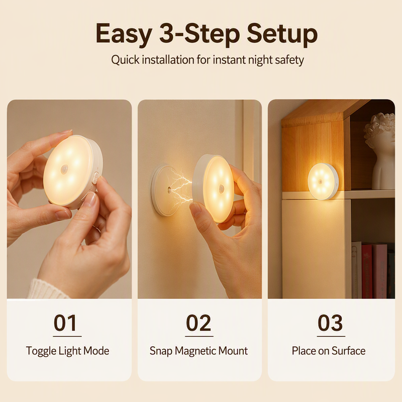 🥳2026 HOT SALE🥳💞50K+ SOLD! 🌙💡 Magnetic Motion Sensor Night Light – auto-on within 3-5m, soft eye-friendly glow. Wireless & rechargeable – safe midnight trips for elderly & kids! 🛡️✅