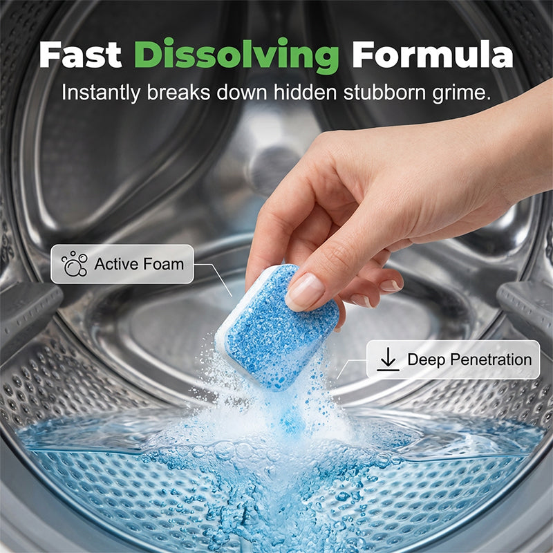 🥳2026 HOT SALE🥳💞50K+ SOLD! 🧺💥 50% OFF! Washing Machine Cleaner Tablets – blast away hidden grime & musty odours. One tablet, hot cycle, fresh clothes every wash. Works in front & top loaders! ✅💚