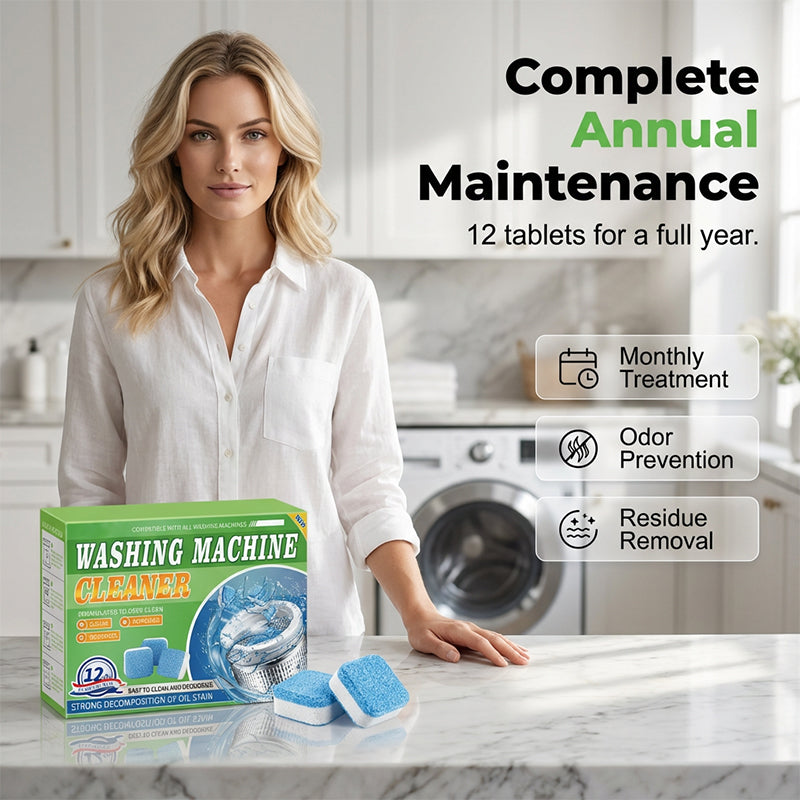 🥳2026 HOT SALE🥳💞50K+ SOLD! 🧺💥 50% OFF! Washing Machine Cleaner Tablets – blast away hidden grime & musty odours. One tablet, hot cycle, fresh clothes every wash. Works in front & top loaders! ✅💚