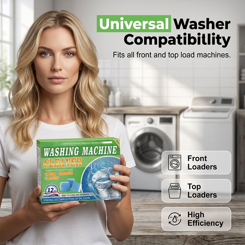 🥳2026 HOT SALE🥳💞50K+ SOLD! 🧺💥 50% OFF! Washing Machine Cleaner Tablets – blast away hidden grime & musty odours. One tablet, hot cycle, fresh clothes every wash. Works in front & top loaders! ✅💚